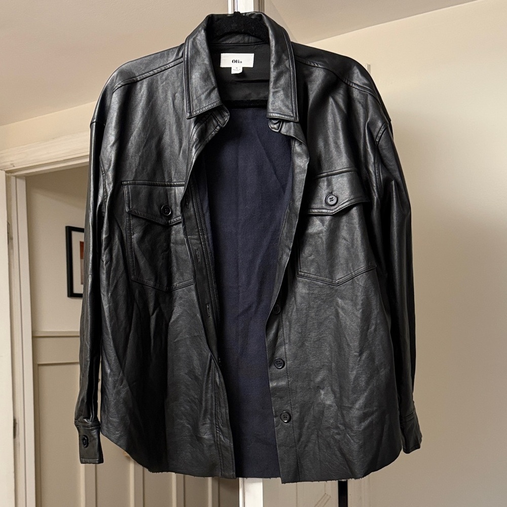 Women’s Black Leather Shirt Jacket